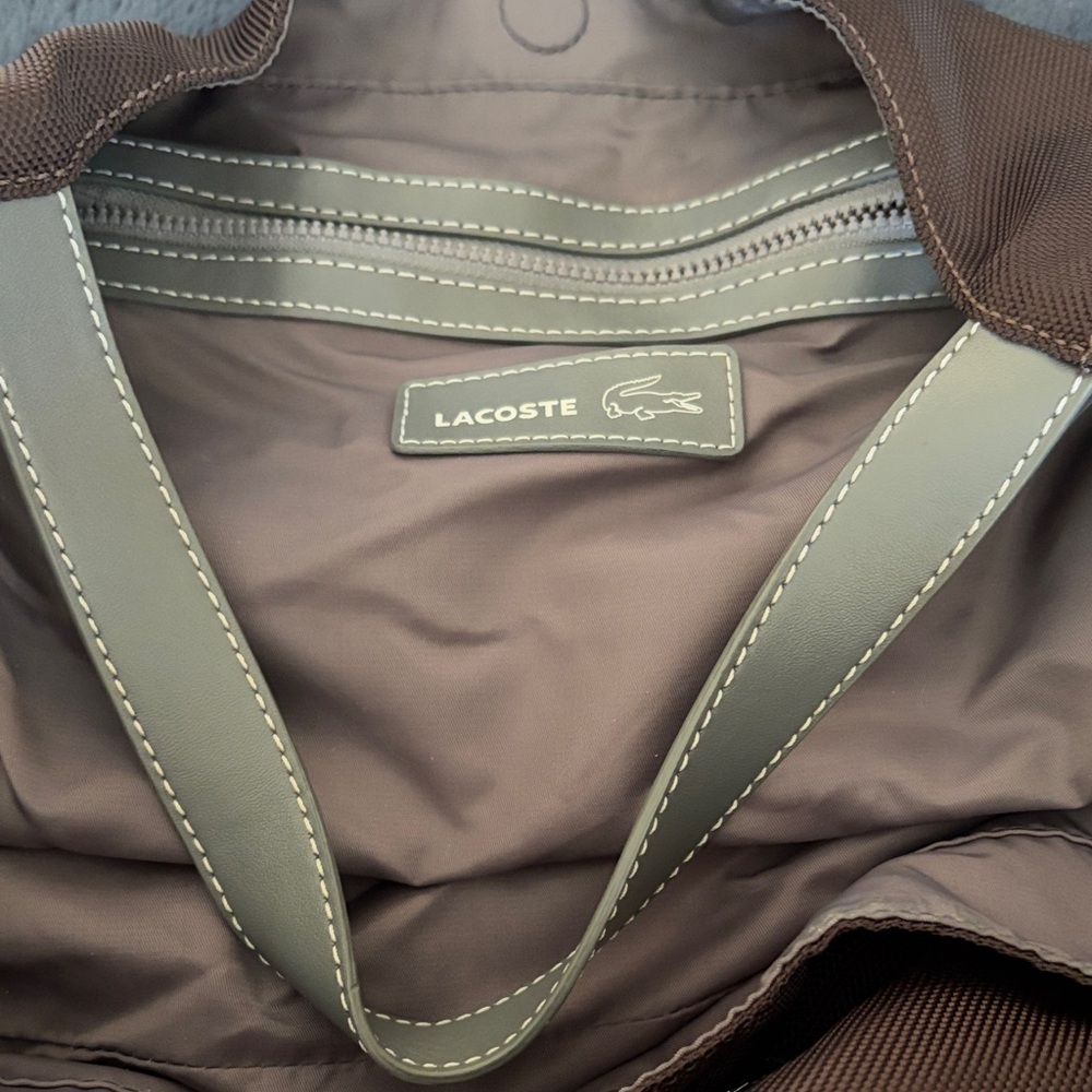 Vintage Lacoste Dark Brown Nylon Tote Bag with Gray Straps - Picture 3 of 5